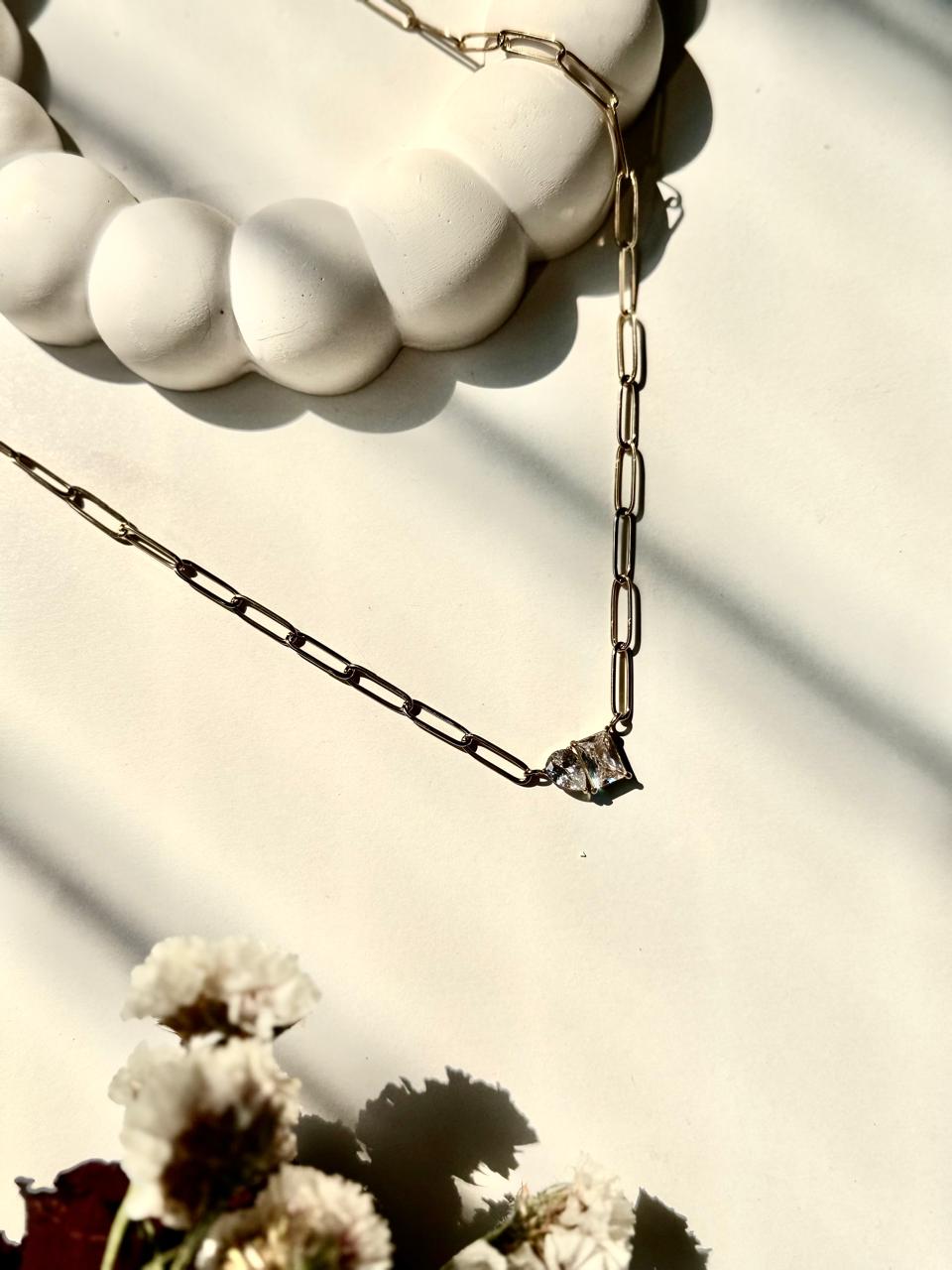 Celeste Link Crystal Necklace - Minimalist Paperclip Chain