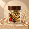 Kimoore Jewellery Mystery Jar — glass jar with wooden lid filled with gold-plated rings, necklaces, bracelets and pearls